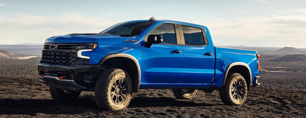 Exterior of blue 2025 Chevrolet Silverado 1500.