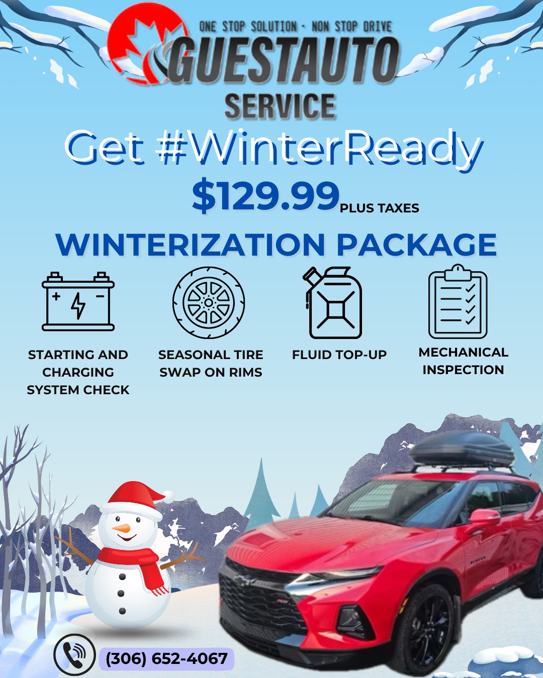 Promotional Ad for a Winterization package at Guest Auto Service in Saskatoon