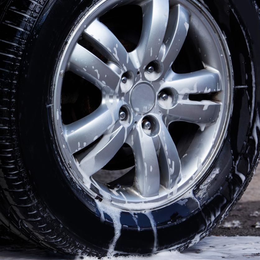 car wheel is washing