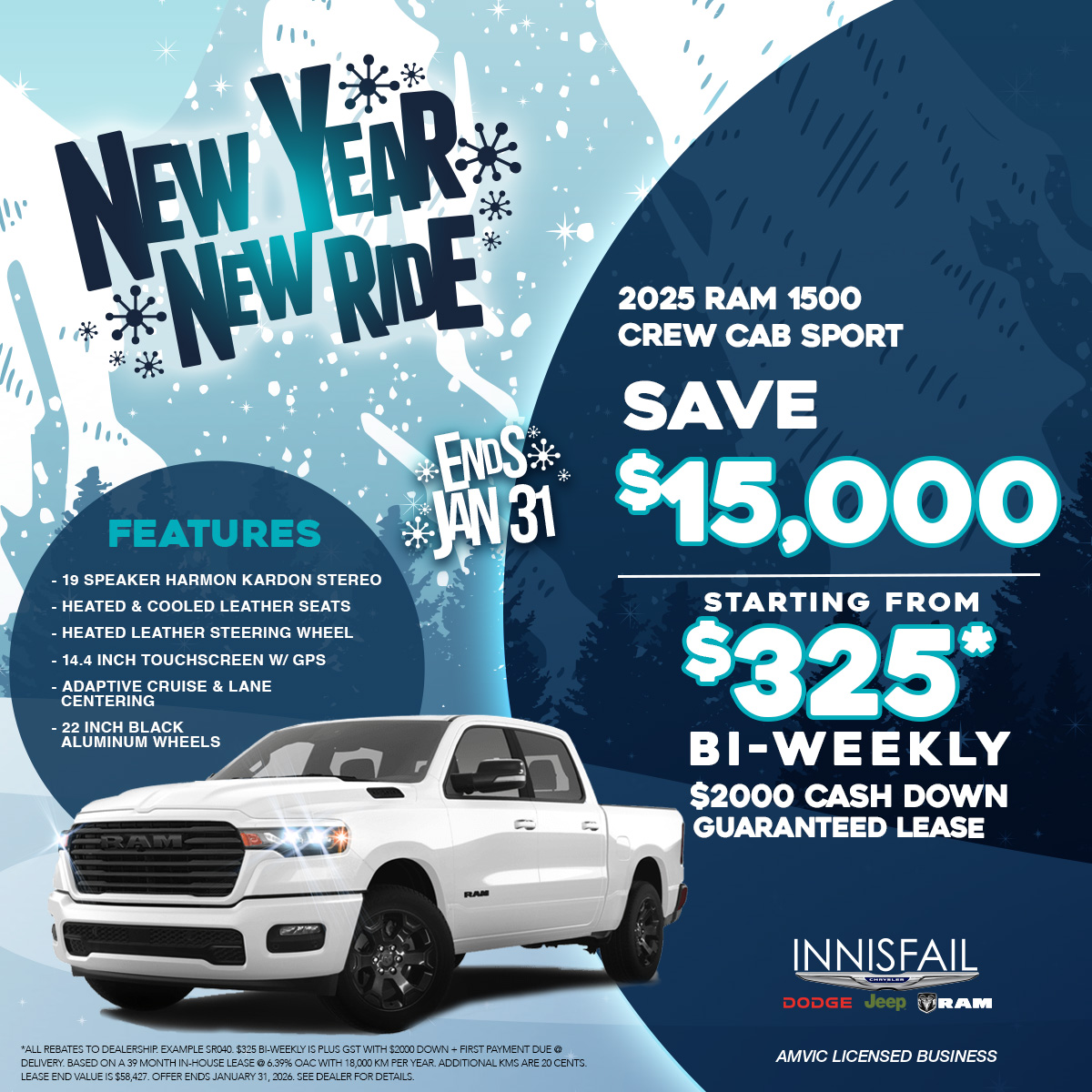 2025 RAM 1500 Crew Cab Sport from $325* B/W!