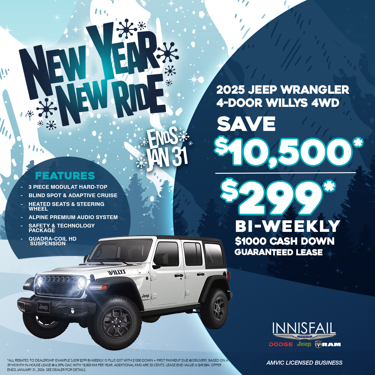 Only $299 Bi-Weekly on a 2025 Jeep Wrangler Willis!