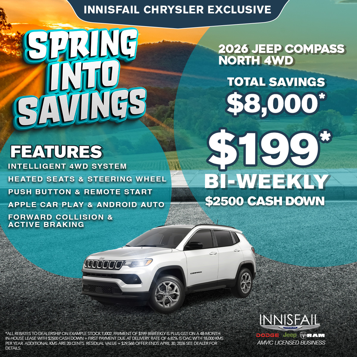 $199* Bi-weekly on a 2026 Jeep Compass North 4WD!