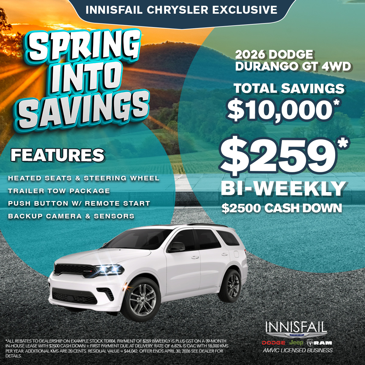 Save $10,000* on a New 2026 Dodge Durango GT!