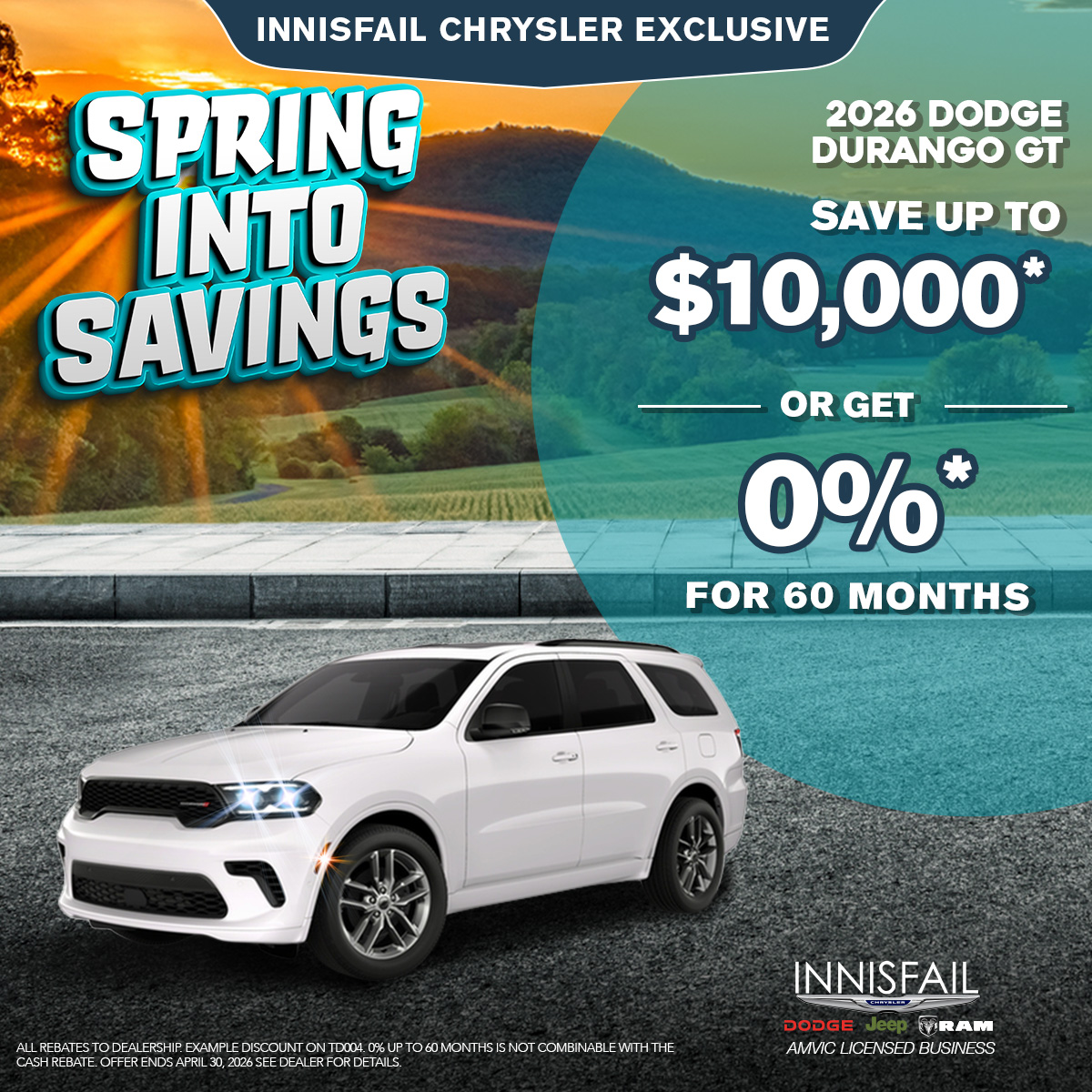 0%* for 60 Months on a New 2026 Dodge Durango GT!