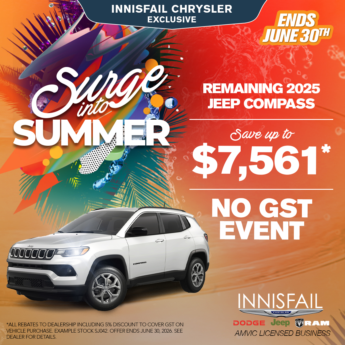 Get up to $7,561 in savings with zero GST on a 2025 Jeep Compass!