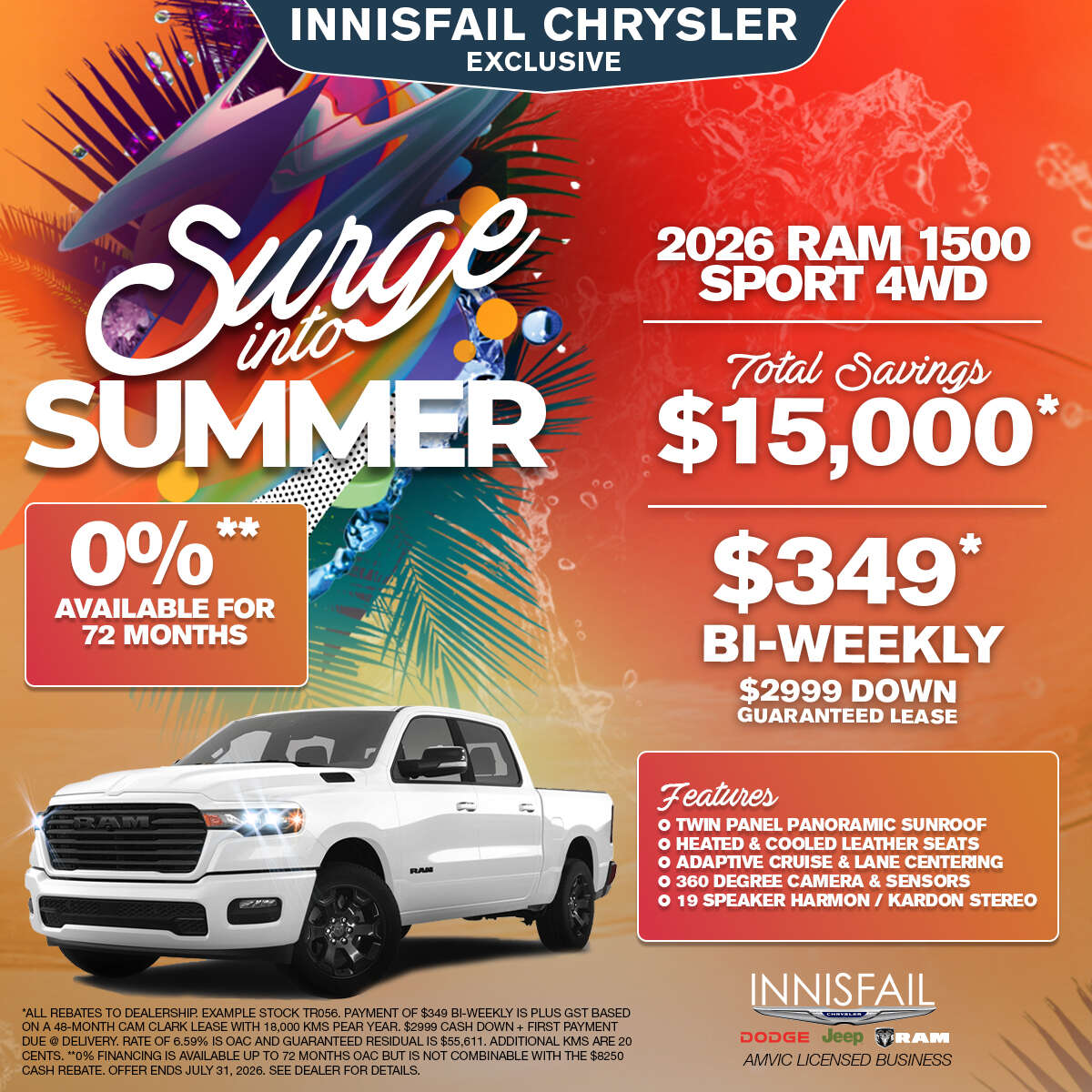 Only $349* Bi-Weekly on a 2026 RAM 1500 Sport 4WD!
