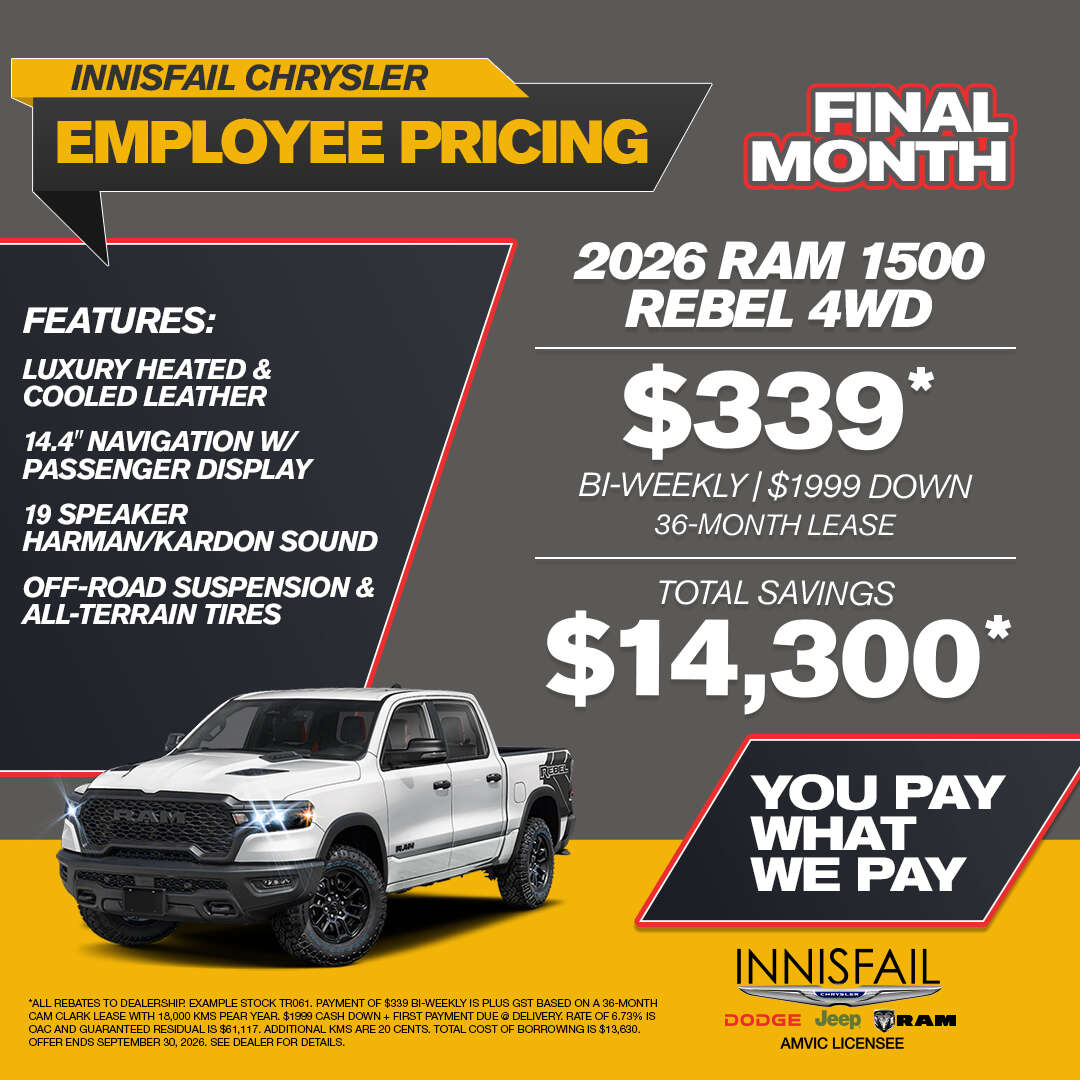 Only $339* Bi-Weekly on a 2026 RAM 1500 Rebel 4WD!