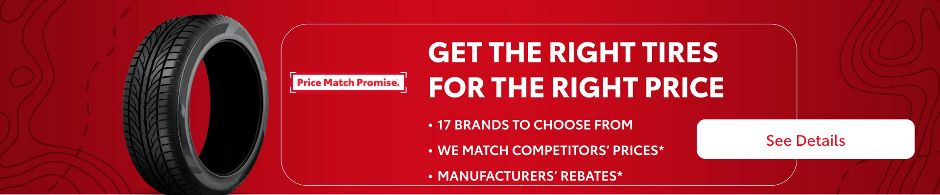 price match promise banner with one tire on the left