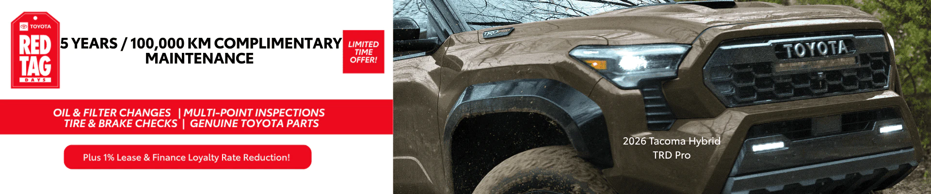 2026 Toyota Tacoma 5-year complimentary maintenance offer at Kanata Toyota