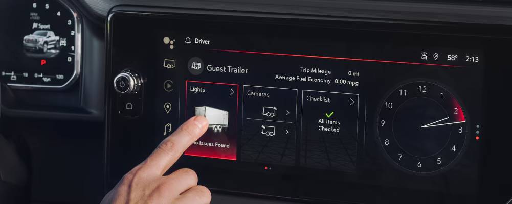 A driver adjusts the light settings for their trailer via the 2026 GMC Sierra 1500's integrated trailering app. New 2026 GMC Sierra 1500 for sale in Yorkton, SK. 2026 GMC Sierra 1500 engine and towing specifications at FFUN Chevrolet Buick GMC