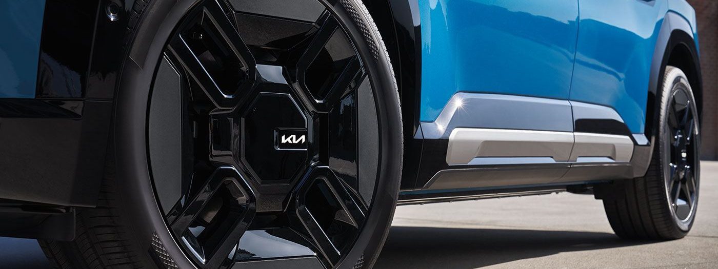 Close-up of Kia EV9 wheel