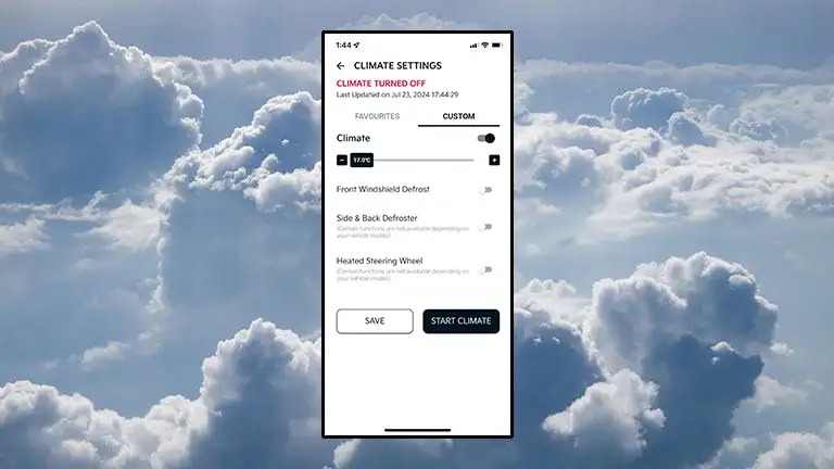 Remote climate control feature on Kia connect app