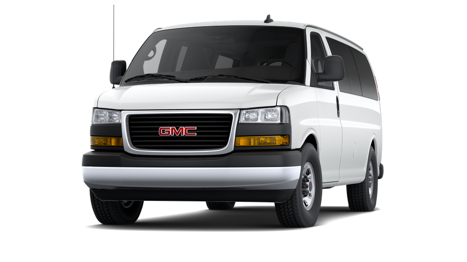 A white 2025 GMC Savana LT Passenger van