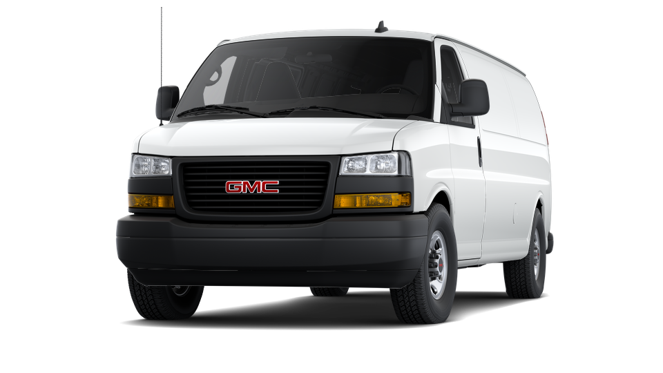 A white 2025 GMC Savana 3500 Cargo Van