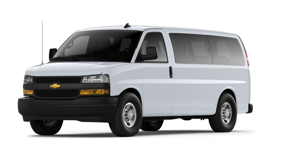 A white 2025 Chevrolet Express 2500 Passenger Van