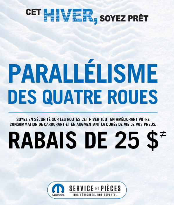 ALIGNMENT DES 4 ROUES – Rabais de 25$ ALIGNMENT DES 4 ROUES – Rabais de 25$