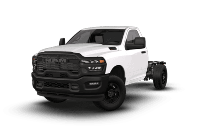 A white 2026 Ram Chassis Cab 3500 Tradesman. New 2026 Ram Chassis Cab for sale at Laplante Chrysler Dodge Jeep Ram in Embrun, ON