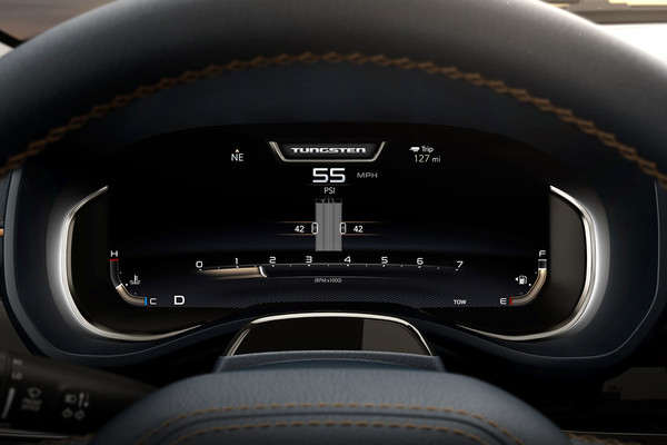 A close up of the 2026 Ram 1500's trailer health monitor showing current stats and a graph