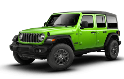 A lime-green and black 2026 Jeep Wrangler Sport S