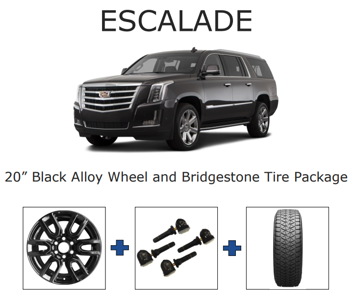 Escalade 20” Black Alloy Wheel and Bridgestone Tire Package Escalade 20” Black Alloy Wheel and Bridgestone Tire Package