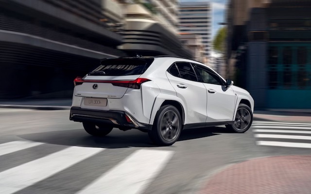 Exterior shot from the rear of a 2025 Lexus UXh.