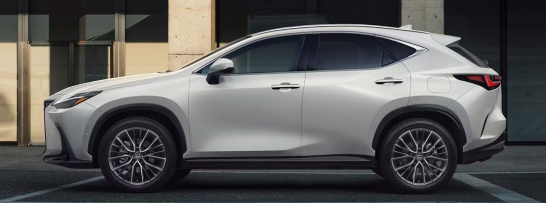 Exterior from the side of a white 2026 Lexus NX.