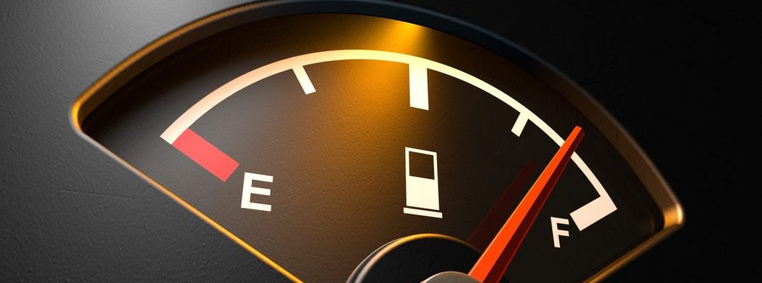 A fuel gauge shows a nearly-full tank.