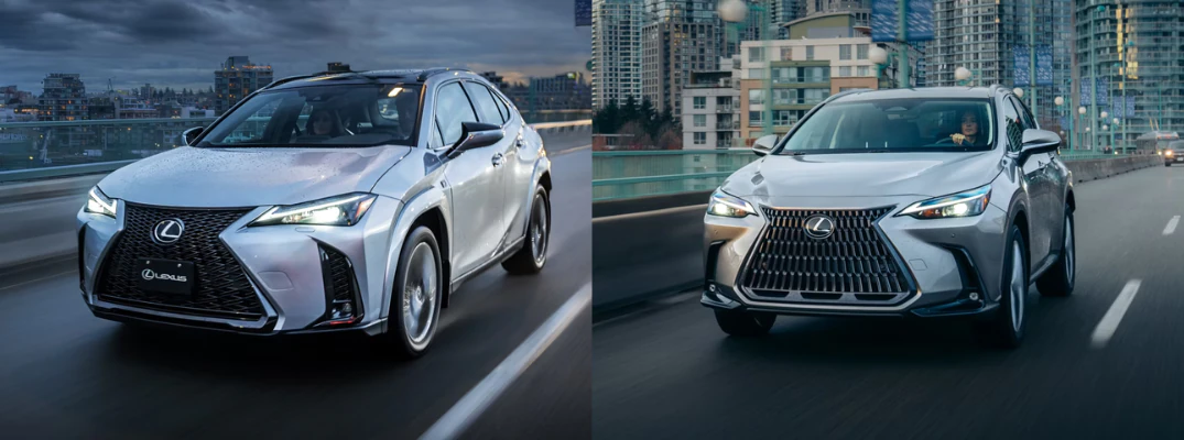 2026 Lexus UX 300h and Lexus NX 350h driving down the highway