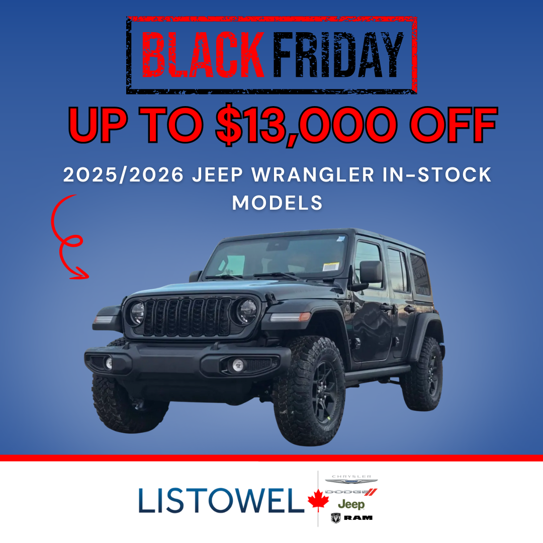 Black Friday savings on Jeep Wrangler in stock at Listowel Chrysler
