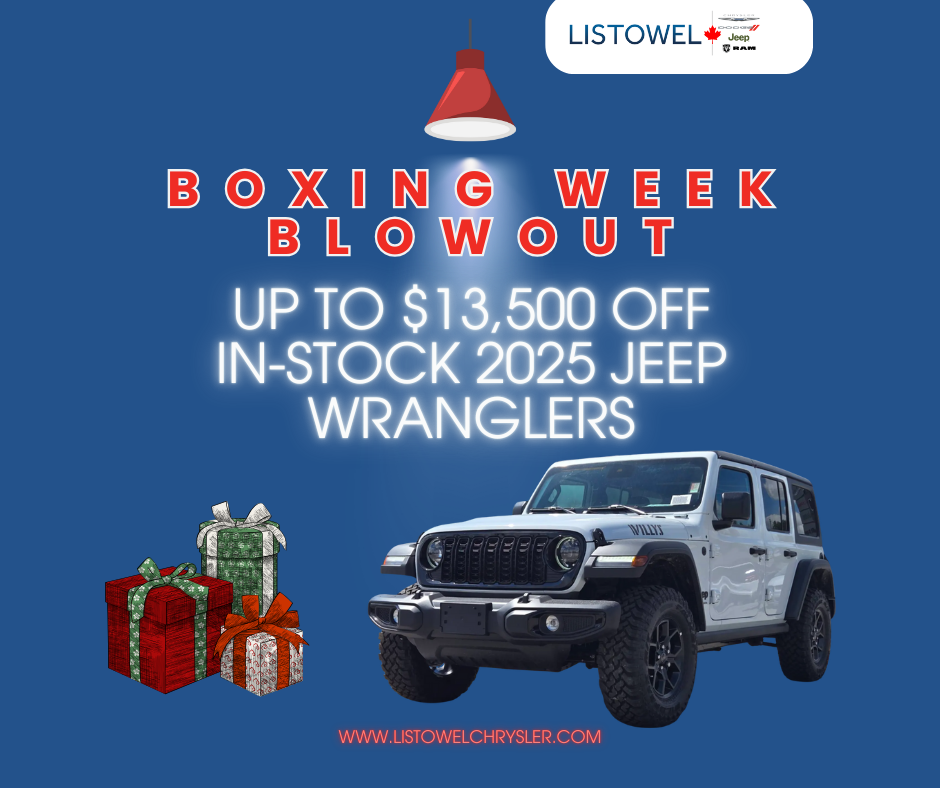 Christmas savings on 2025 Jeep Wranglers at Listowel Chrysler