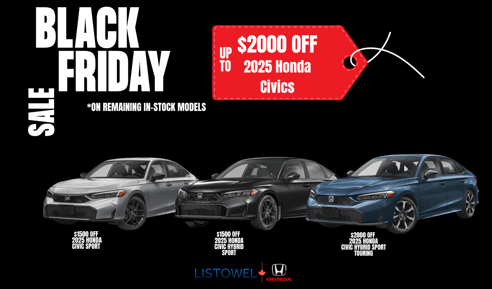 Black Friday savings on 2025 Honda Civics at Listowel Honda