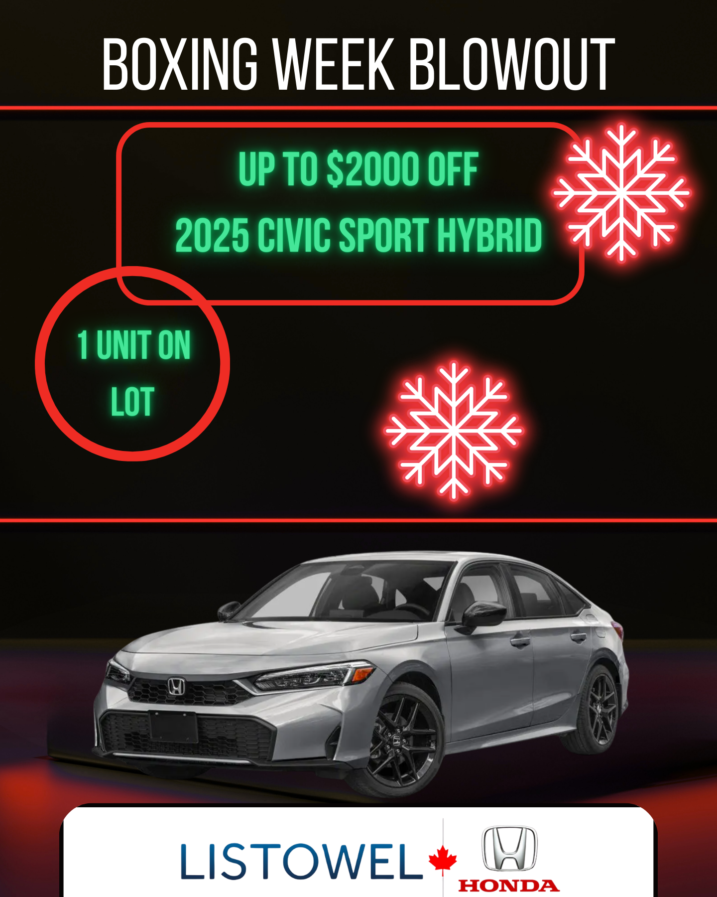 Christmas savings on 2025 Honda Civic Sport Hybrid at Listowel Honda