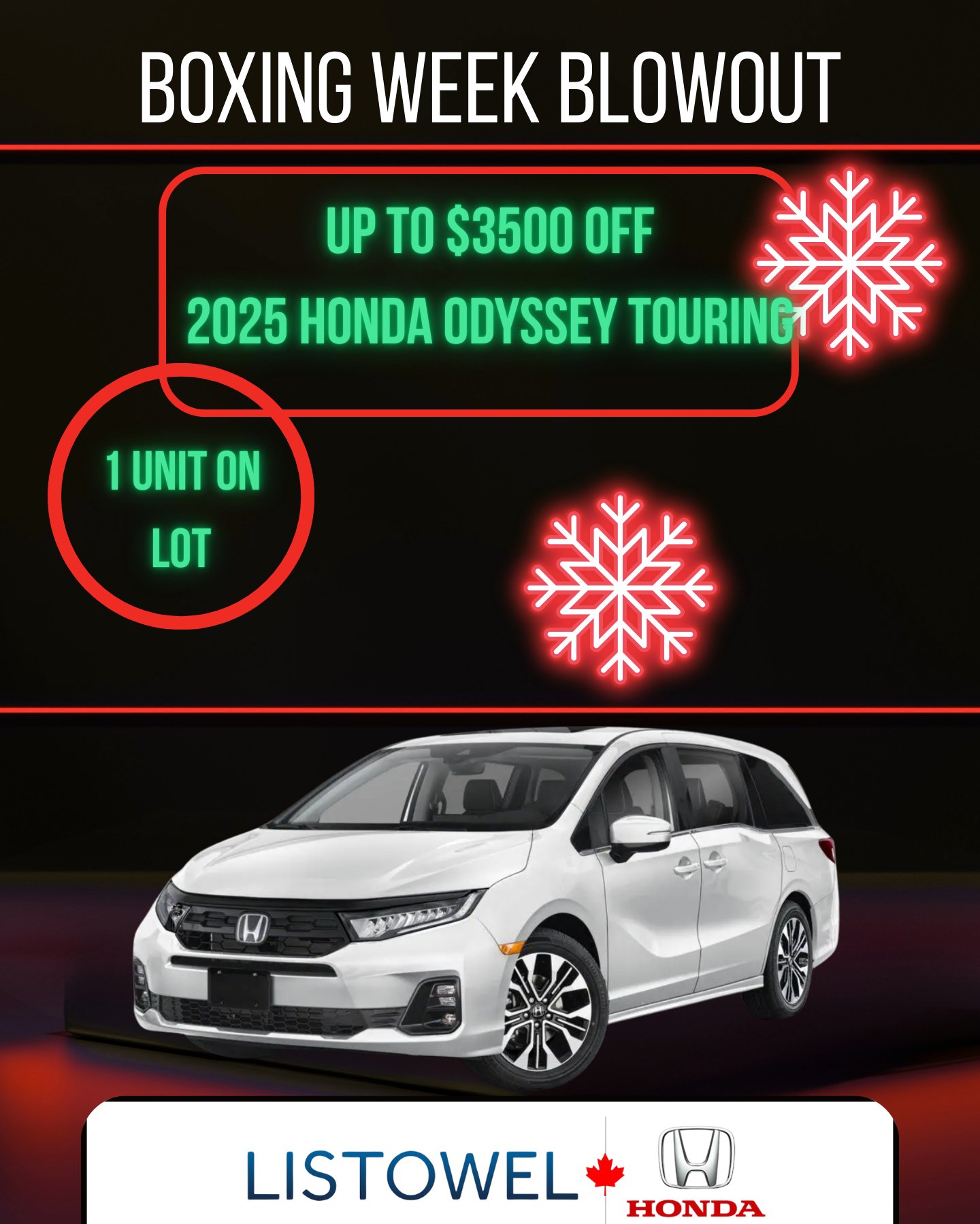 Christmas savings on 2025 Honda Odyssey Touring at Listowel Honda
