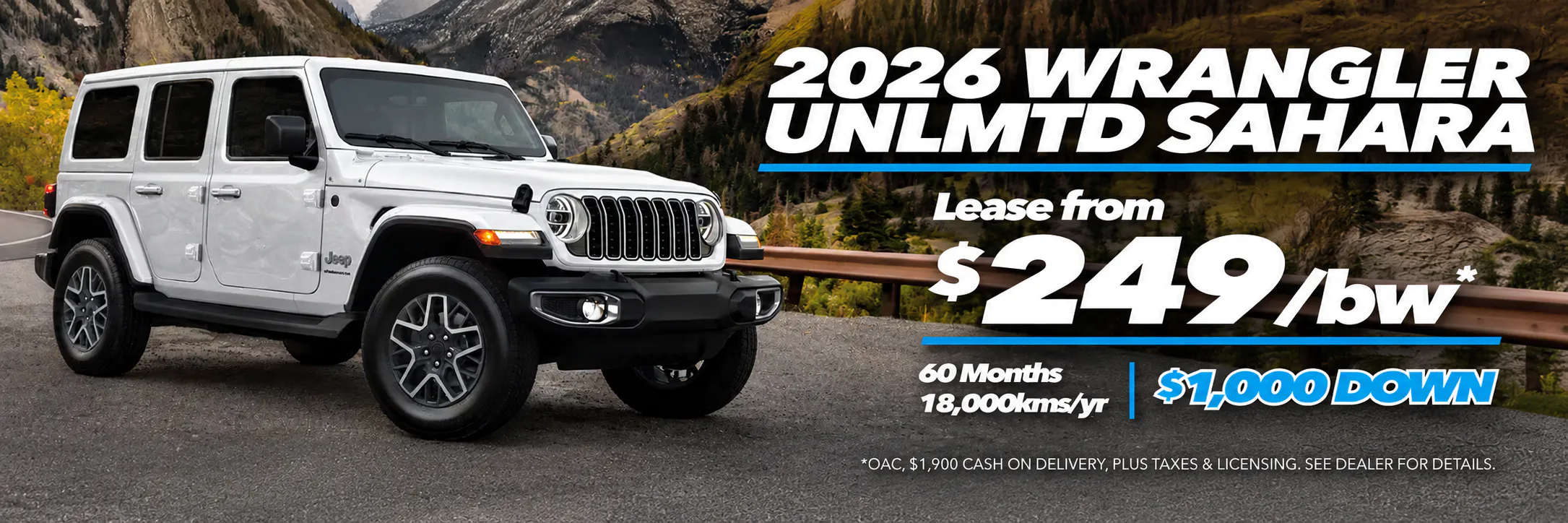2026 Wrangler Sahara Mountain Lease Ad Wrangler Sahara Lease $249/bw