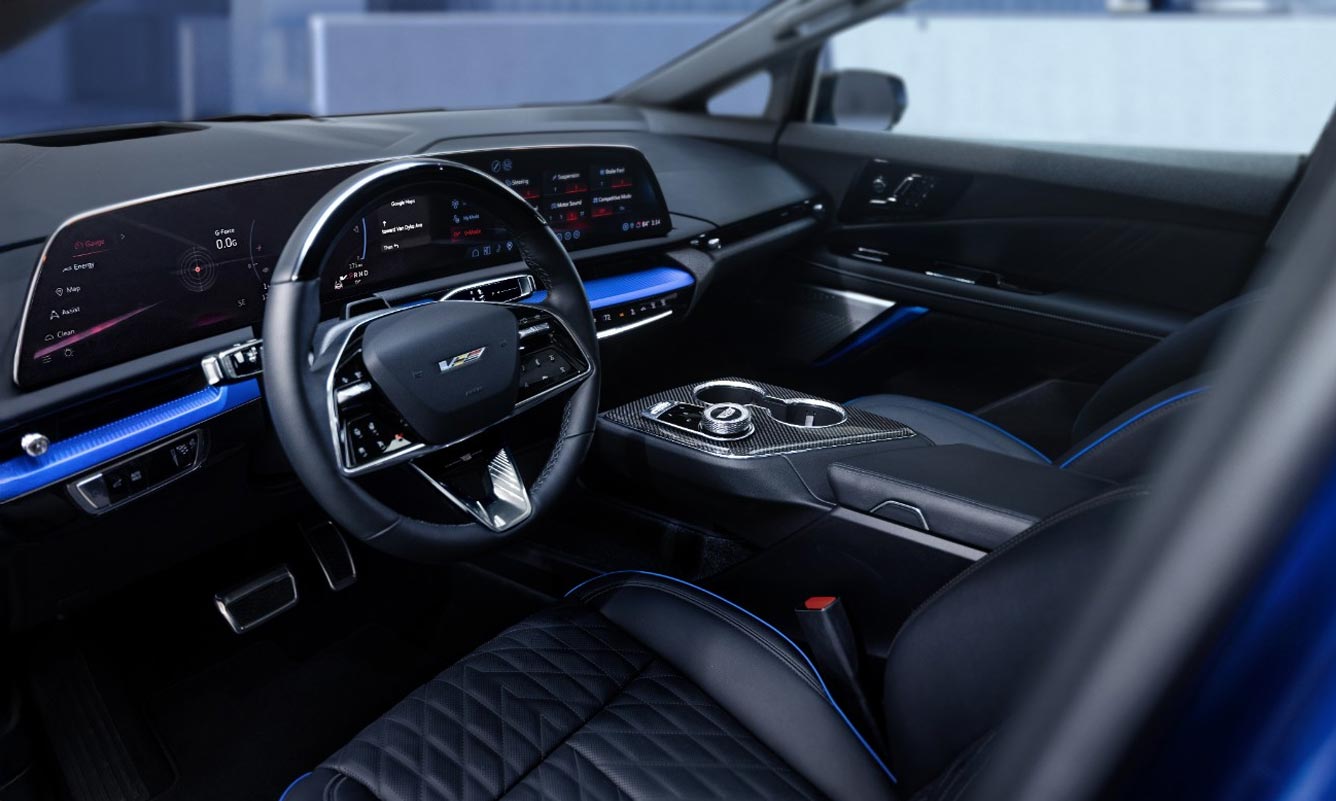Cadillac OPTIQ-V with Noir Santorini Blue interior