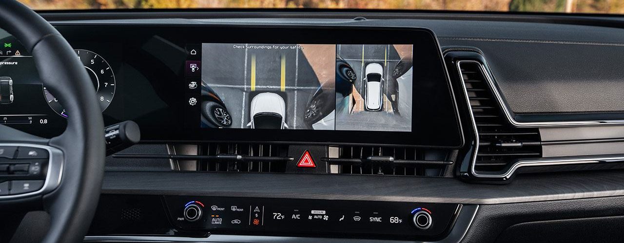 Close-up of Kia Sportage display screen with overhead camera view