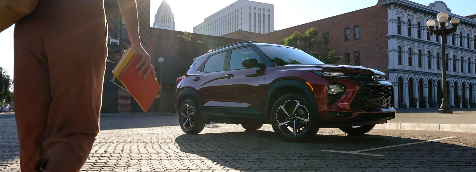 Dark-red-2021-Chevrolet-Trailblazer-parked-on-a-city-street