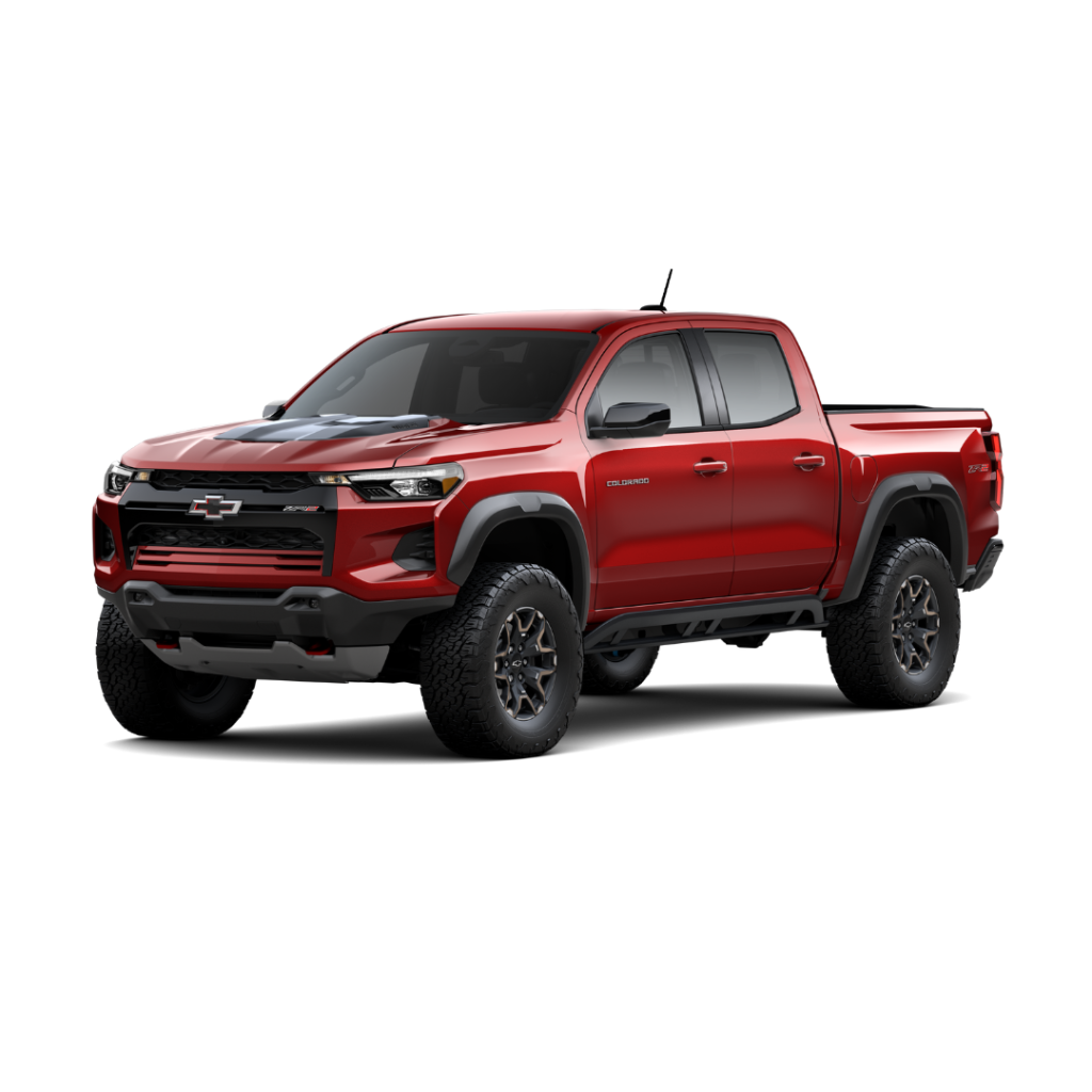 2026 Chevrolet Colorado ZR2 in Radiant Red, midsize off-road pickup truck with aggressive styling, rugged performance, and advanced 4x4 capability