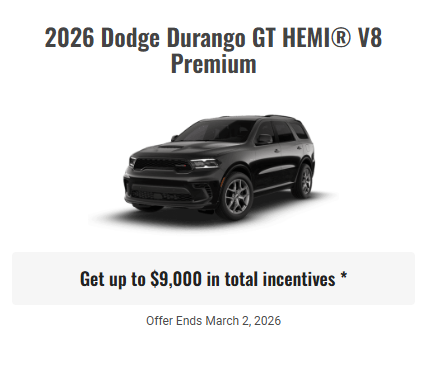 2026 Dodge Durango GT HEMI Dodge Specials Offers Incentives Rocky Mountain House Sylvan Lake Innisfail Red Deer Drayton Valley Stettler Olds Lacombe Blackfalds Alberta Ab Alta Dodge Specials Offers Incentives Rocky Mountain House Sylvan Lake Innisfail Red Deer Drayton Valley Stettler Olds Lacombe Blackfalds Alberta Ab Alta