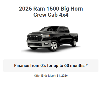 2026 Ram1500 Big Horn Ram Truck Specials Offers Incentives March 2026 Rocky Mountain House Alberta Alta AB Red Deer Sylvan Lake Caroline Drayton Valley Innisfail Olds Blackfalds Ponoka Nordegg