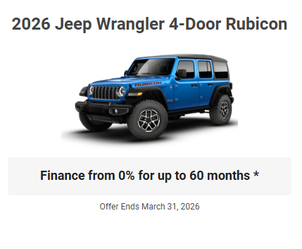 Rod The Sales Boss Presents 2026 Jeep Wrangler Rubicon Specials Offers Incentives March 2026 Rocky Mountain House Alberta Alta AB Red Deer Sylvan Lake Caroline Drayton Valley Innisfail Olds Blackfalds Ponoka Nordegg