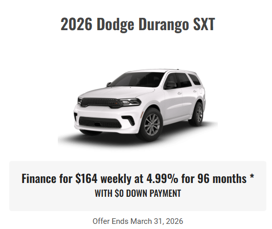 Rod The Sales Boss Presents 2026 Dodge Durango SXT Dodge Specials Offers Incentives Rocky Mountain House Sylvan Lake Innisfail Red Deer Drayton Valley Stettler Olds Lacombe Blackfalds Alberta Ab Alta Dodge Specials Offers Incentives Rocky Mountain House Sylvan Lake Innisfail Red Deer Drayton Valley Stettler Olds Lacombe Blackfalds Alberta Ab Alta