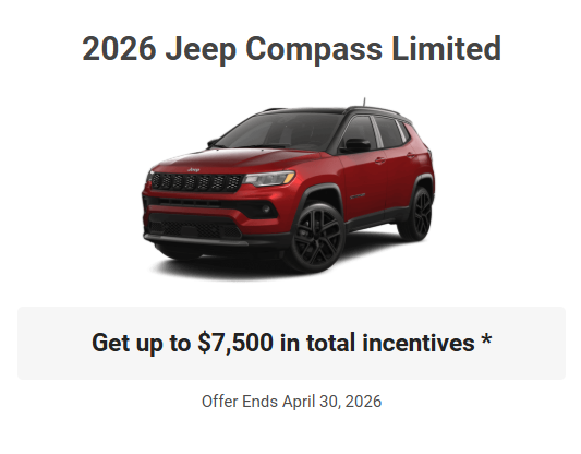 Rod The Sales Boss Presents 22026 Jeep Compass Limited Specials Offers Incentives March 2026 Rocky Mountain House Alberta Alta AB Red Deer Sylvan Lake Caroline Drayton Valley Innisfail Olds Blackfalds Ponoka Nordegg