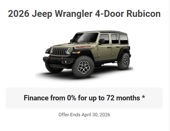 Rod The Sales Boss Presents 2026 Jeep Wrangler Rubicon Specials Offers Incentives 2026 Rocky Mountain House Alberta Alta AB Red Deer Sylvan Lake Caroline Drayton Valley Innisfail Olds Blackfalds Ponoka Nordegg