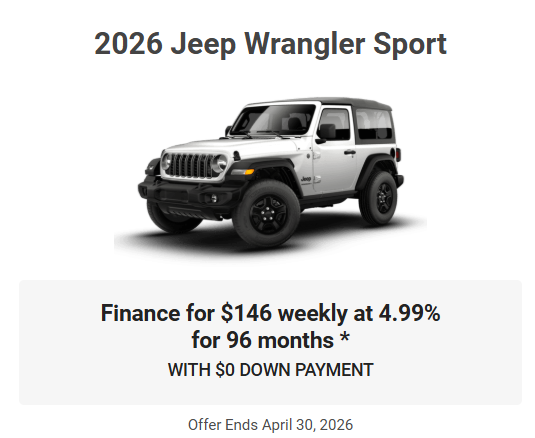 Rod The Sales Boss Presents2026 Jeep Wrangler Sport Specials Offers Incentives Rocky Mountain House Alberta Alta AB Red Deer Sylvan Lake Caroline Drayton Valley Innisfail Olds Blackfalds Ponoka Nordegg