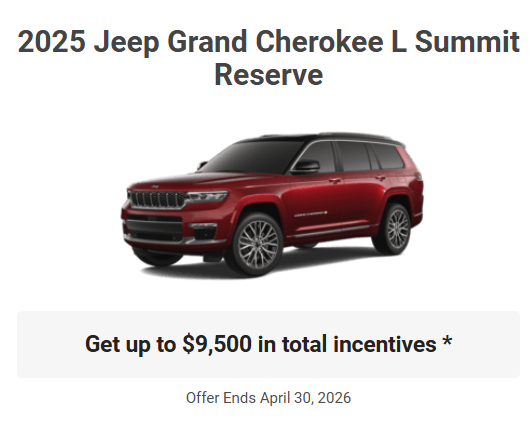 Rod The Sales Boss Presents 2025 Jeep Grand Cherokee L Summit Reserve Specials Offers Incentives  Rocky Mountain House Alberta Alta AB Red Deer Sylvan Lake Caroline Drayton Valley Innisfail Olds Blackfalds Ponoka Nordegg