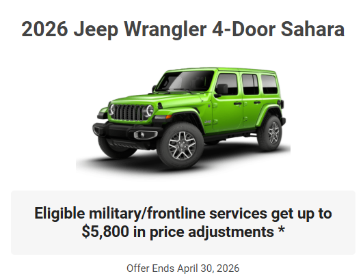 Rod The Sales Boss Presents 2026 Jeep Wrangler 4-Door Sahara Specials Offers Incentives Rocky Mountain House Alberta Alta AB Red Deer Sylvan Lake Caroline Drayton Valley Innisfail Olds Blackfalds Ponoka Nordegg