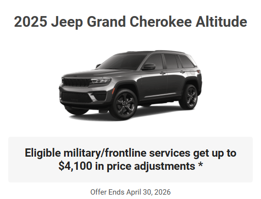 Rod The Sales Boss Presents 2025 Jeep Grand Cherokee Altitude Specials Offers Incentives  Rocky Mountain House Alberta Alta AB Red Deer Sylvan Lake Caroline Drayton Valley Innisfail Olds Blackfalds Ponoka Nordegg
