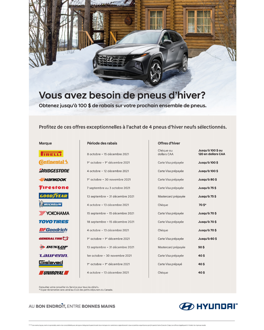 PNEUS JUSQU’À 100 $ DE RABAIS PNEUS JUSQU’À 100 $ DE RABAIS