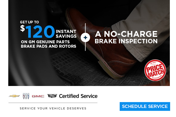 Get up to $120 in instant savings on GM Genuine Parts Brake Pads and Rotors + a No-Charge Brake Inspection